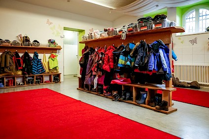 Spacious dressing area in which every child has it's own little space
