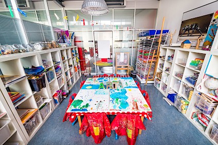The art room packed with colors, paper and many different materials to be used for great ideas