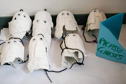 Hand crafted little ghost figures made by the Picasso group