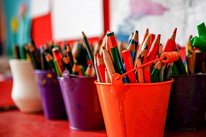 Many colored pencils for all those creative ideas from the children